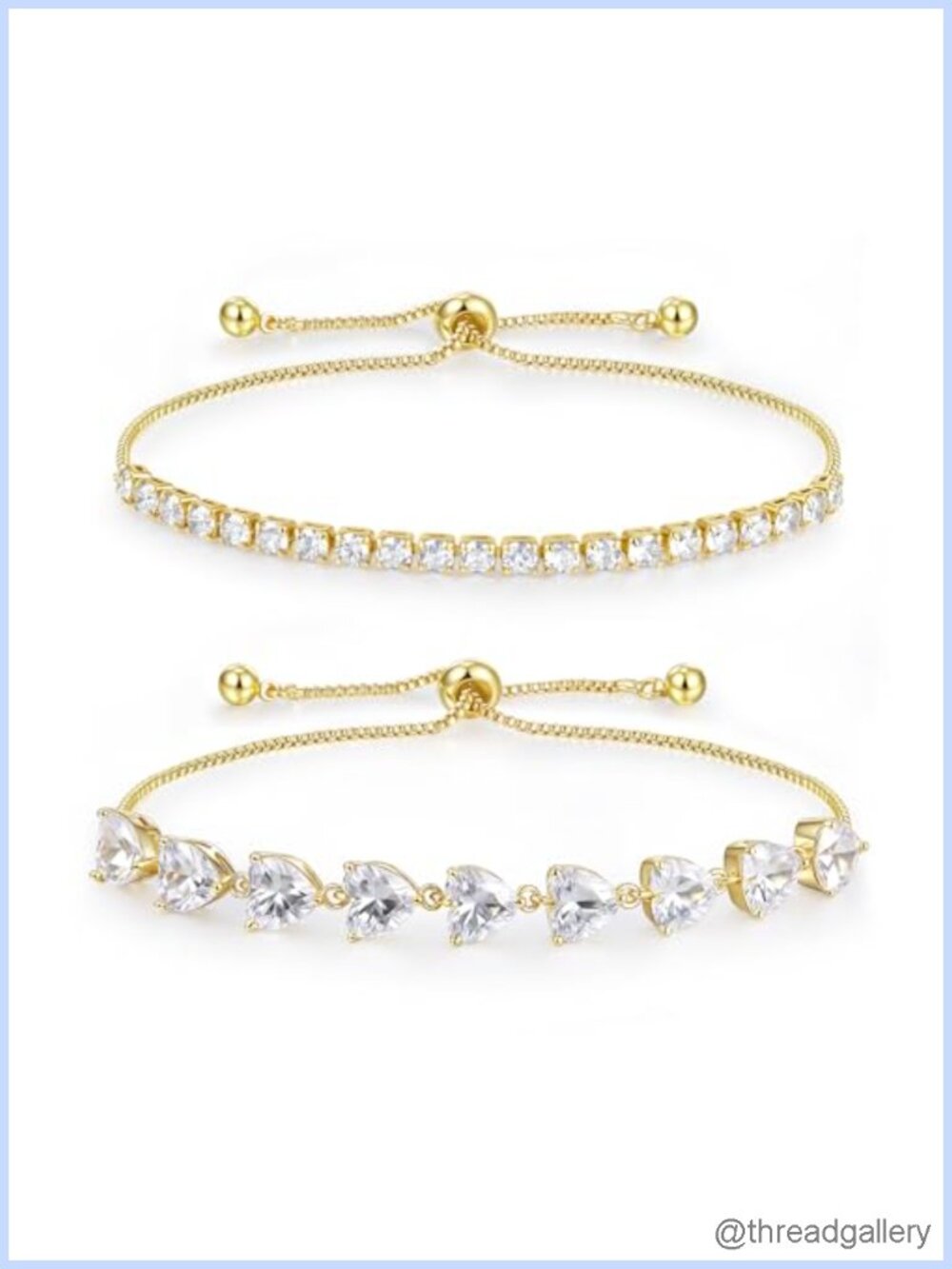 2 Pc Tennis Bracelet Set Brass Cubic Zirconia Adjustable 6-9 In